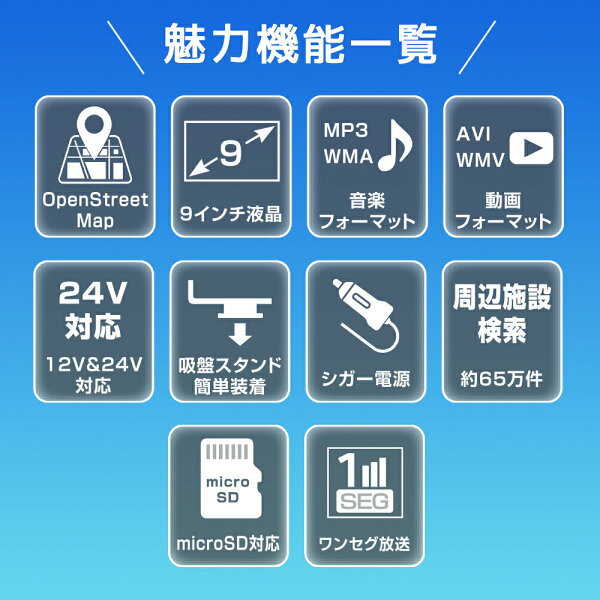 9インチカーナビ【2025年最新地図+みちびき対応】ポータブル 1Seg DTV ワンセグテレビ 8G/256M OpenStreetMap製地図/オービス警告/詳細な地図表示/準天頂衛星QZSS+GPS高精度測位/SBAS/WAAS星基强化/安全運転アシスト/静電式タッチパネル/車用ナビ 車載GPS 12V/24V車対応