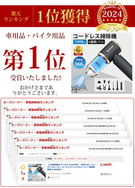 ★ハンディクリーナー コードレス ハンドクリーナー 車用掃除機 13000PA ハンディー掃除機 ハンディ掃除機 USB充電 カークリーナー 小型掃除機 車載掃除機 強力 ミニ掃除機 軽量 乾湿両用 コンパクト 4000mAh パワフル 車内清掃