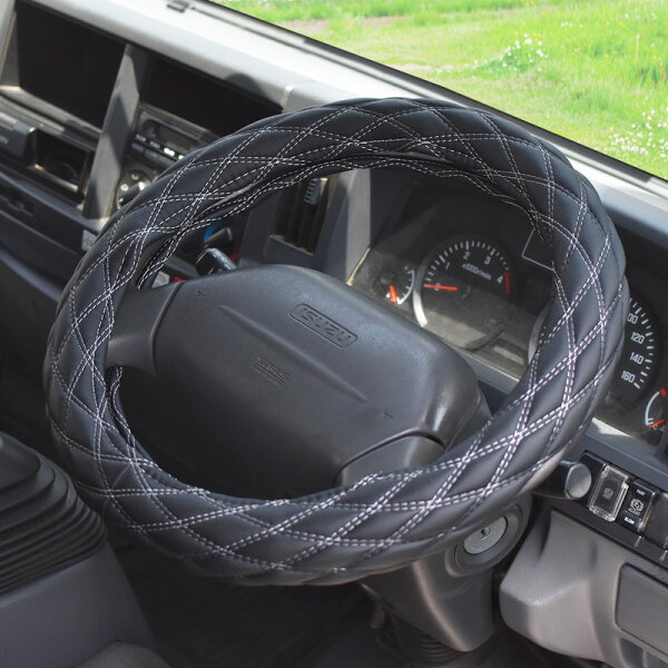 【2/4~2/10 ポイント5倍】 トラック ハンドルカバー ステアリングカバー 軽トラ 大型 ダンプ バス 軽自動車 乗用車 PVCレザー ダブルステッチ ブラック ブルー レッド ホワイト 汎用 S M ML LM 2HS 2L 2HL 36cm 38cm 40cm 41cm 45cm 46cm 48cm 仕事 レザー ハンドル